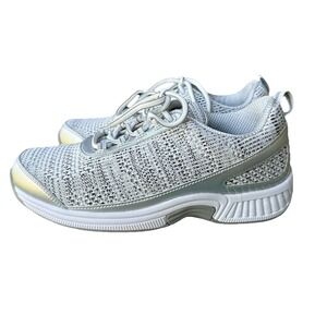 Orthofeet Sneakers Shoes Women's Size 8M Sandy Silver Lace Athletic Comfort EUC